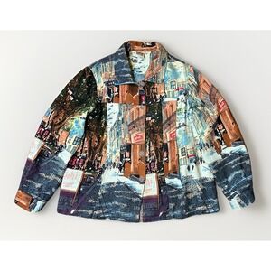 Parlsey & Sage Women Art to‎ Wear Cityscape Cotton Button Up Jacket Plus Size 1X